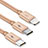 Cargador Cable Lightning USB Carga y Datos Android Micro USB Type-C ML03 Oro
