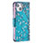 Funda de Cuero Cartera con Soporte Flores Carcasa L01 para Apple iPhone 13 Cian