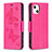 Funda de Cuero Cartera con Soporte Mariposa Carcasa L09 para Apple iPhone 14 Plus Rosa Roja