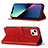 Funda de Cuero Cartera con Soporte Mariposa Carcasa L10 para Apple iPhone 13 Rojo