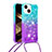 Funda Silicona Carcasa Goma Bling-Bling con Acollador Cordon Lanyard S01 para Apple iPhone 13