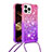 Funda Silicona Carcasa Goma Bling-Bling con Acollador Cordon Lanyard S01 para Apple iPhone 13 Pro