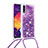 Funda Silicona Carcasa Goma Bling-Bling con Acollador Cordon Lanyard S03 para Samsung Galaxy A50