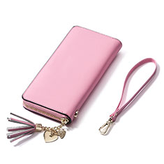 Bolso Cartera Protectora de Cuero Universal H24 para Oneplus 7 Rosa