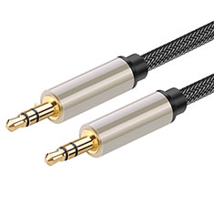 Cable Mini Jack de 3.5mm Adaptador Estereo Doble Macho Plano Audio A03 para Samsung Galaxy Book Flex 15.6 NP950QCG Gris