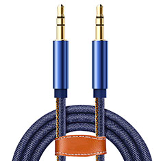 Cable Mini Jack de 3.5mm Adaptador Estereo Doble Macho Plano Audio A05 para Samsung Galaxy Book Flex 15.6 NP950QCG Azul