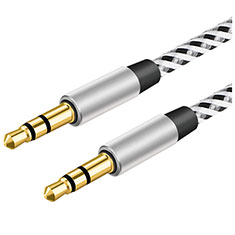 Cable Mini Jack de 3.5mm Adaptador Estereo Doble Macho Plano Audio A06 para Huawei Honor MagicBook 15 Plata