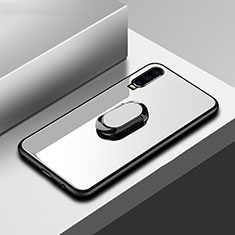 Carcasa Bumper Funda Silicona Espejo con Anillo de dedo Soporte para Huawei P30 Blanco