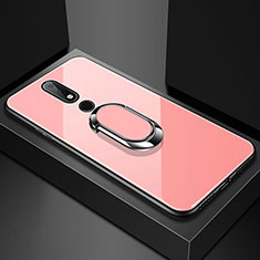 Carcasa Bumper Funda Silicona Espejo con Anillo de dedo Soporte para Nokia 6.1 Plus Oro Rosa