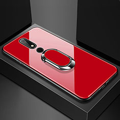 Carcasa Bumper Funda Silicona Espejo con Anillo de dedo Soporte para Nokia 6.1 Plus Rojo