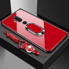 Carcasa Bumper Funda Silicona Espejo con Anillo de dedo Soporte para Nokia 7.1 Plus Rojo