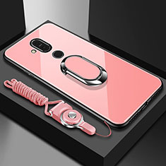 Carcasa Bumper Funda Silicona Espejo con Anillo de dedo Soporte para Nokia X7 Oro Rosa