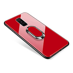 Carcasa Bumper Funda Silicona Espejo con Anillo de dedo Soporte para Samsung Galaxy A6 Plus (2018) Rojo