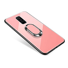 Carcasa Bumper Funda Silicona Espejo con Anillo de dedo Soporte para Samsung Galaxy A9 Star Lite Oro Rosa
