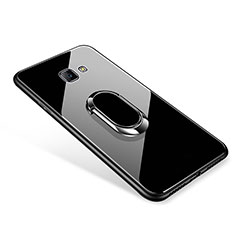 Carcasa Bumper Funda Silicona Espejo con Anillo de dedo Soporte para Samsung Galaxy On7 (2016) G6100 Negro