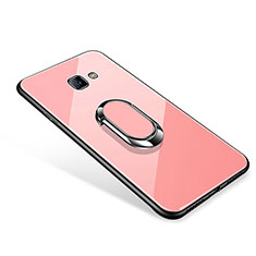 Carcasa Bumper Funda Silicona Espejo con Anillo de dedo Soporte para Samsung Galaxy On7 (2016) G6100 Oro Rosa