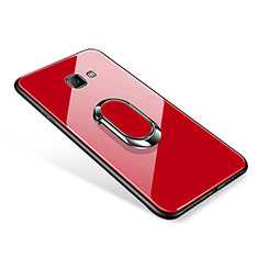 Carcasa Bumper Funda Silicona Espejo con Anillo de dedo Soporte para Samsung Galaxy On7 (2016) G6100 Rojo