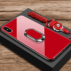 Carcasa Bumper Funda Silicona Espejo con Anillo de dedo Soporte para Xiaomi Mi 8 Explorer Rojo