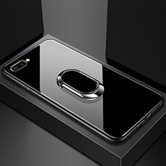 Carcasa Bumper Funda Silicona Espejo con Magnetico Anillo de dedo Soporte A01 para Oppo A12e Negro