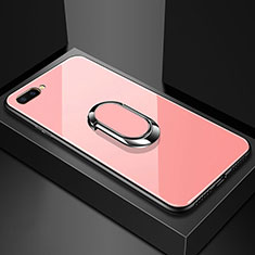 Carcasa Bumper Funda Silicona Espejo con Magnetico Anillo de dedo Soporte A01 para Oppo A12e Rosa