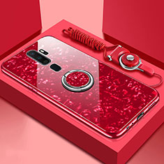Carcasa Bumper Funda Silicona Espejo con Magnetico Anillo de dedo Soporte A01 para Oppo A5 (2020) Rojo