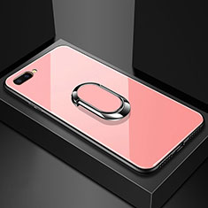 Carcasa Bumper Funda Silicona Espejo con Magnetico Anillo de dedo Soporte A01 para Oppo A5 Rosa