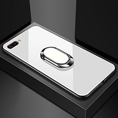 Carcasa Bumper Funda Silicona Espejo con Magnetico Anillo de dedo Soporte A01 para Oppo AX5 Blanco