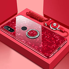 Carcasa Bumper Funda Silicona Espejo con Magnetico Anillo de dedo Soporte A01 para Xiaomi Mi 6X Rojo