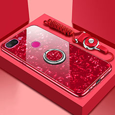 Carcasa Bumper Funda Silicona Espejo con Magnetico Anillo de dedo Soporte A01 para Xiaomi Mi 8 Lite Rojo