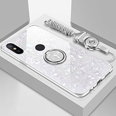 Carcasa Bumper Funda Silicona Espejo con Magnetico Anillo de dedo Soporte A01 para Xiaomi Mi A2 Blanco