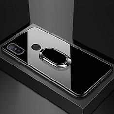 Carcasa Bumper Funda Silicona Espejo con Magnetico Anillo de dedo Soporte A01 para Xiaomi Mi A2 Lite Negro