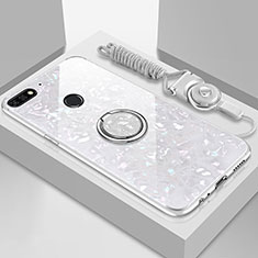 Carcasa Bumper Funda Silicona Espejo con Magnetico Anillo de dedo Soporte M01 para Huawei Y6 (2018) Blanco