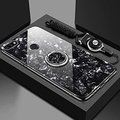 Carcasa Bumper Funda Silicona Espejo con Magnetico Anillo de dedo Soporte M01 para Huawei Y6 (2018) Negro