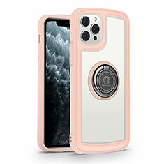 Carcasa Bumper Funda Silicona Espejo con Magnetico Anillo de dedo Soporte N01 para Apple iPhone 12 Pro Rosa