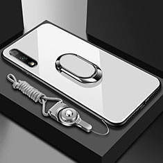 Carcasa Bumper Funda Silicona Espejo con Magnetico Anillo de dedo Soporte para Huawei Enjoy 10 Blanco