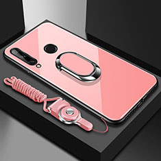 Carcasa Bumper Funda Silicona Espejo con Magnetico Anillo de dedo Soporte para Huawei Enjoy 10 Plus Rosa