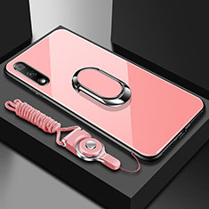Carcasa Bumper Funda Silicona Espejo con Magnetico Anillo de dedo Soporte para Huawei Enjoy 10 Rosa