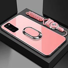 Carcasa Bumper Funda Silicona Espejo con Magnetico Anillo de dedo Soporte para Huawei Honor View 30 5G Oro Rosa