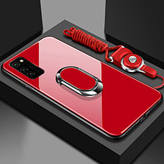 Carcasa Bumper Funda Silicona Espejo con Magnetico Anillo de dedo Soporte para Huawei Honor View 30 5G Rojo