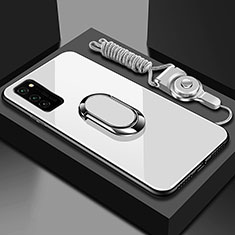 Carcasa Bumper Funda Silicona Espejo con Magnetico Anillo de dedo Soporte para Huawei Honor View 30 Pro 5G Blanco