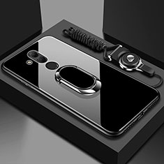 Carcasa Bumper Funda Silicona Espejo con Magnetico Anillo de dedo Soporte para Huawei Mate 20 Lite Negro