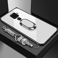 Carcasa Bumper Funda Silicona Espejo con Magnetico Anillo de dedo Soporte para Huawei Mate 30 Lite Blanco