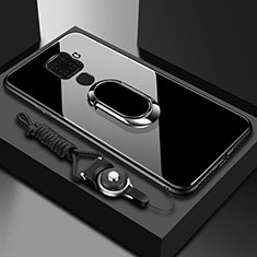 Carcasa Bumper Funda Silicona Espejo con Magnetico Anillo de dedo Soporte para Huawei Mate 30 Lite Negro