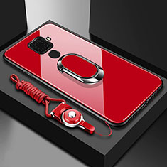 Carcasa Bumper Funda Silicona Espejo con Magnetico Anillo de dedo Soporte para Huawei Mate 30 Lite Rojo