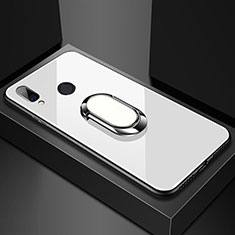 Carcasa Bumper Funda Silicona Espejo con Magnetico Anillo de dedo Soporte para Huawei Nova 3e Blanco