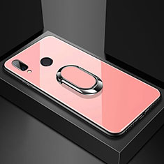 Carcasa Bumper Funda Silicona Espejo con Magnetico Anillo de dedo Soporte para Huawei Nova 3e Oro Rosa