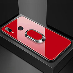 Carcasa Bumper Funda Silicona Espejo con Magnetico Anillo de dedo Soporte para Huawei Nova 3e Rojo