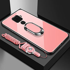 Carcasa Bumper Funda Silicona Espejo con Magnetico Anillo de dedo Soporte para Huawei Nova 5i Pro Rosa