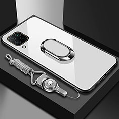 Carcasa Bumper Funda Silicona Espejo con Magnetico Anillo de dedo Soporte para Huawei Nova 6 SE Blanco