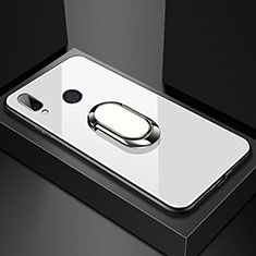 Carcasa Bumper Funda Silicona Espejo con Magnetico Anillo de dedo Soporte para Huawei P20 Lite Blanco